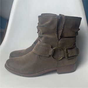 Crown Vintage Brown/Gray  Moto Biker Ankle Boots